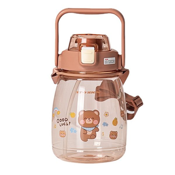 1350ml Large CapacityCartoon Cute Plastic Water Cup With Straw and Stripe