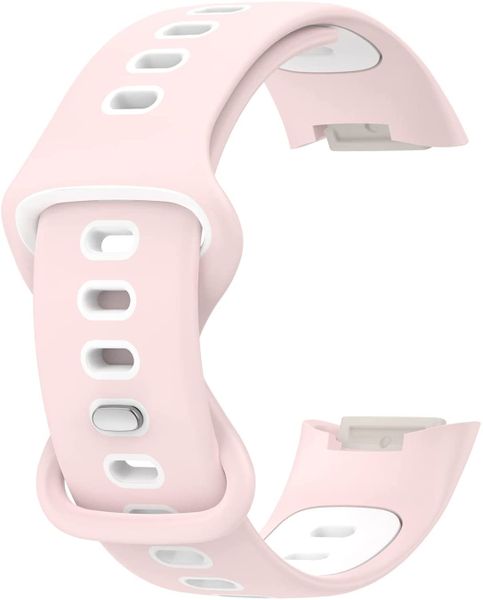 Silicone Sport Strap For Fitbit charge 5 &amp; 6-Pink &amp; White