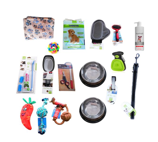 Puppy 17 Set Welcome Kit For Grooming, Feeding And Playing