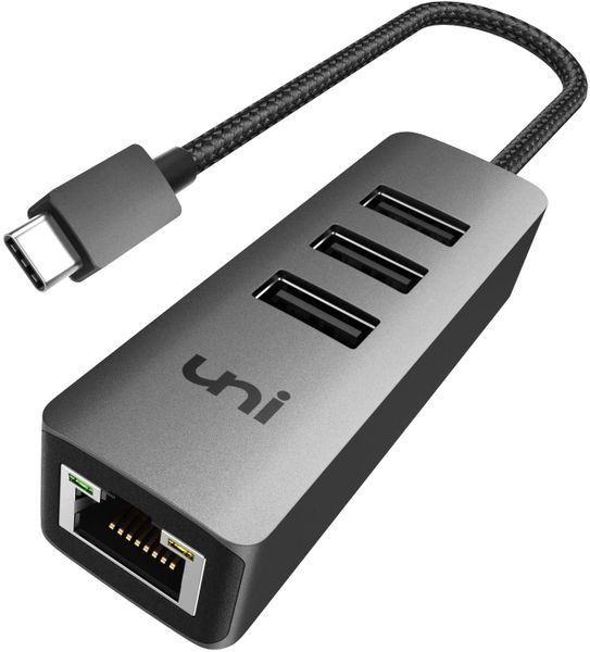 uni USB C to Ethernet Adapter with 3 USB 3.0 Port Hub RJ45 Gigabit Ethernet