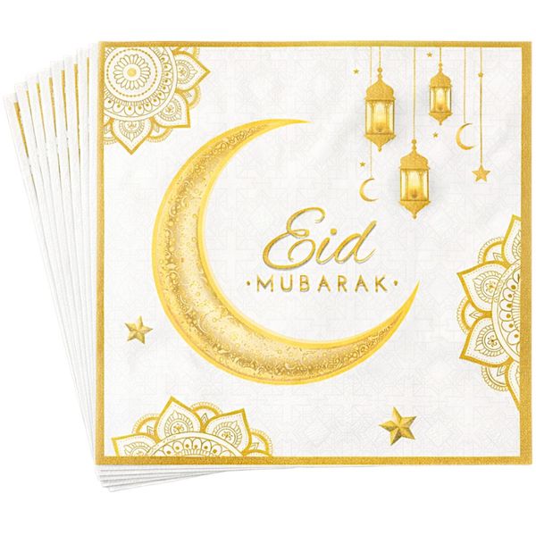 16 Piece Eid Mubarak Crescent Moon &amp; Lantern Paper Napkins