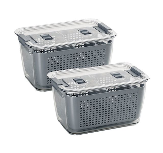 Set of 2 Large Size Refrigerator Fruit 'n' Veg Storage and Drain Baskets