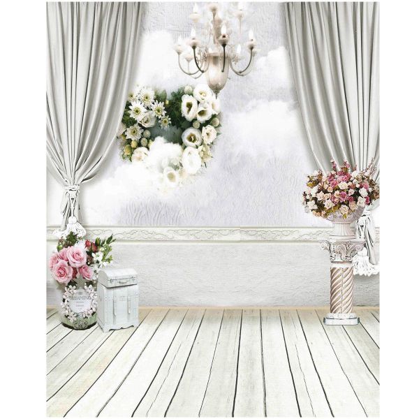 5x7FT White Curtain Backdrop Studio Flower Floor Background