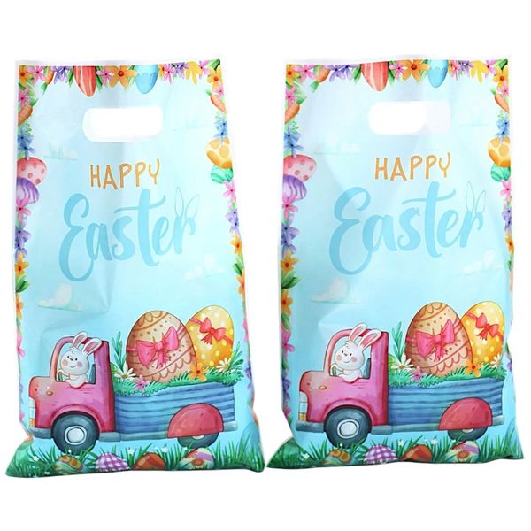 25 Piece - Happy Easter Gift Bags with Bunny Truck Design - Blue