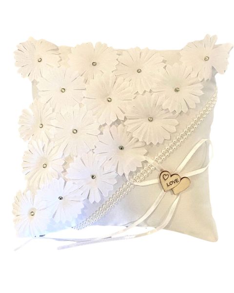 White Satin Wedding And Engagment Ring Pillow