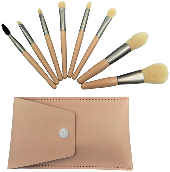 8 Piece Mini Travel Size Soft Makeup Brush Set With Pouch - Peach