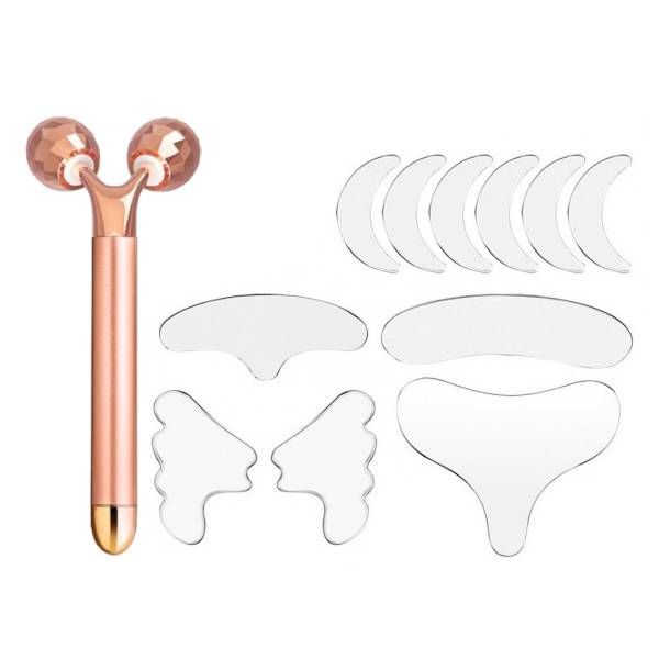 3D Vibrating Facial Roller/Massager with Anti-Aging Silicone Patches