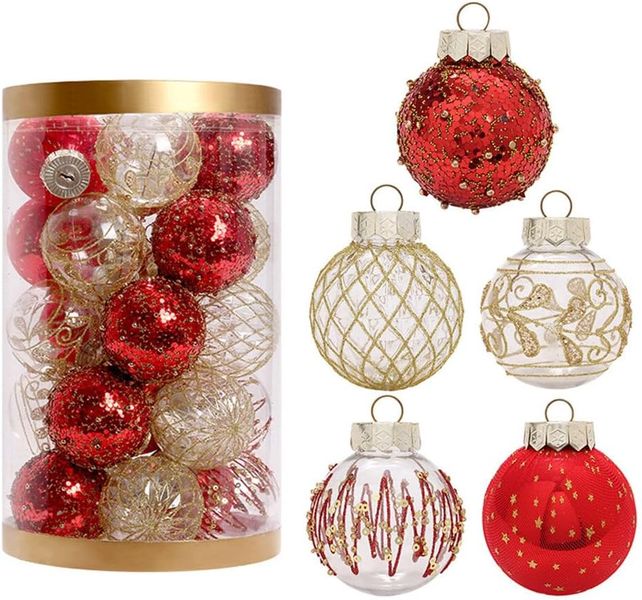Red and Gold Shatterproof 25Pcs Christmas Ornaments Sets-6cm