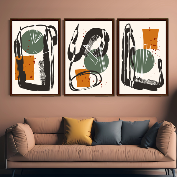 Set of 3 Unframed Wall Art Decor Print - A3 Size - Abstract Shapes