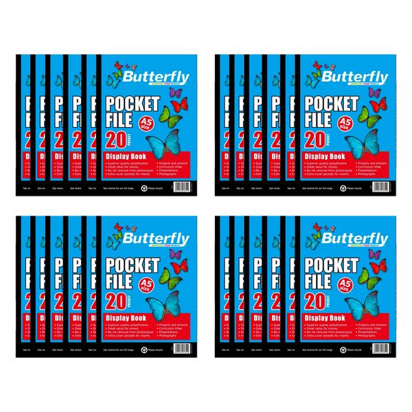 Butterfly Pocket File - A5 50 m 20 Pocket Display Book x 24