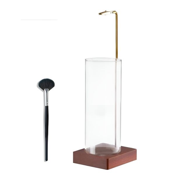 Wooden Incense Holder with Brass Clip &amp; Glass Ash Catcher - Brown