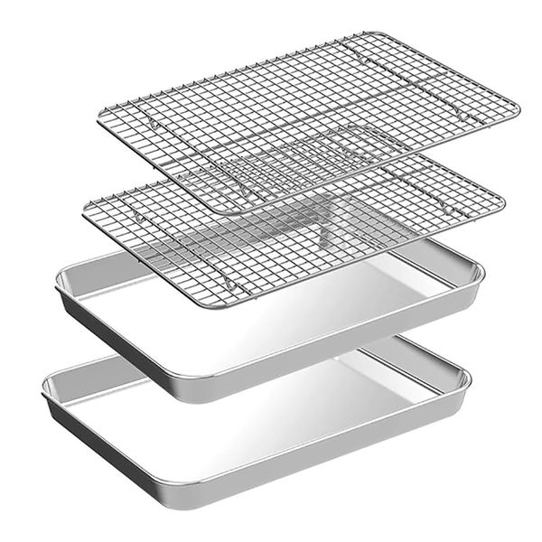 4Pieces Baking Sheet with Rack Set Stainless Steel Cookie Sheet with Rack