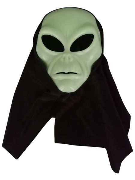 Green Glow in the Dark Alien Gray Mask with Veil