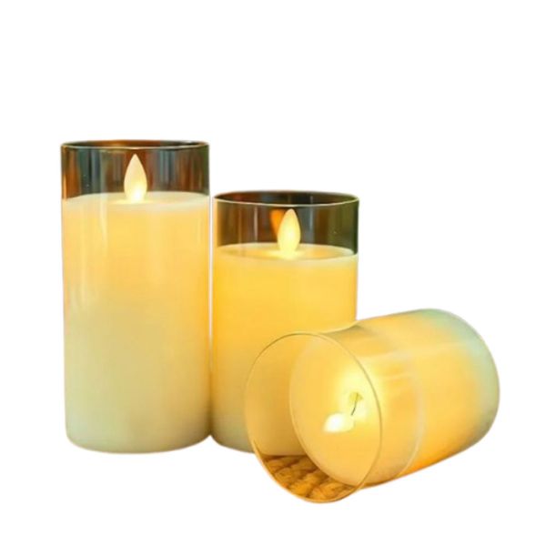 3 Piece Transparent LED Wishing Candle Set With Warm Light - White