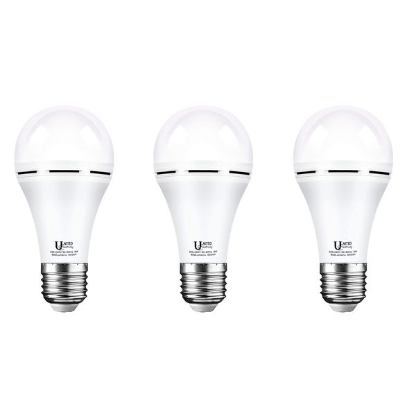 3 x Rechargeable LED Emergency Bulb-Daylight (9W-E27)