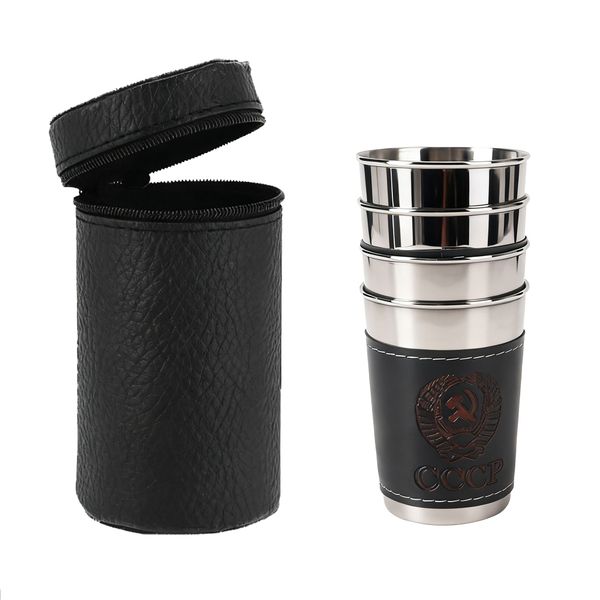 4pcs Stainless Steel Shot Glass Set with Leather Case (180ml)
