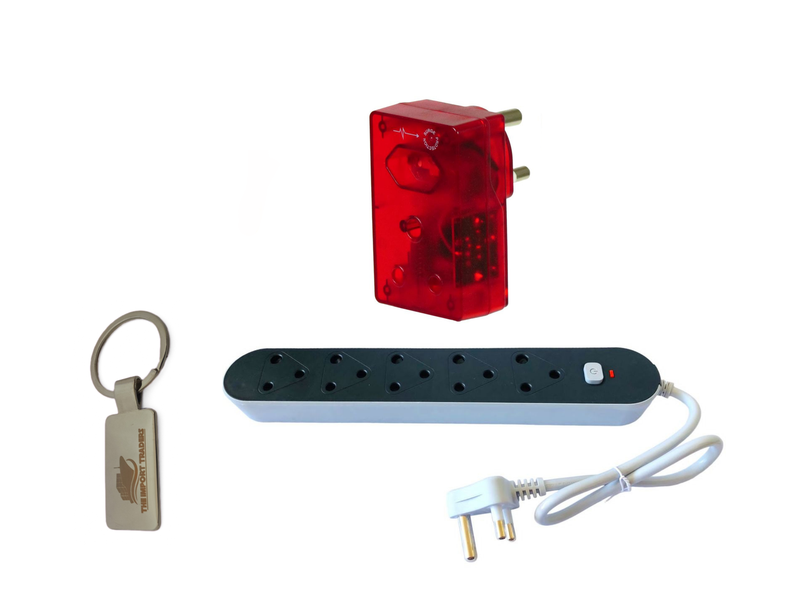 5 Way Multi Plug Power Adaptor &amp; 3 Way Surge Protector With TIT Keychain