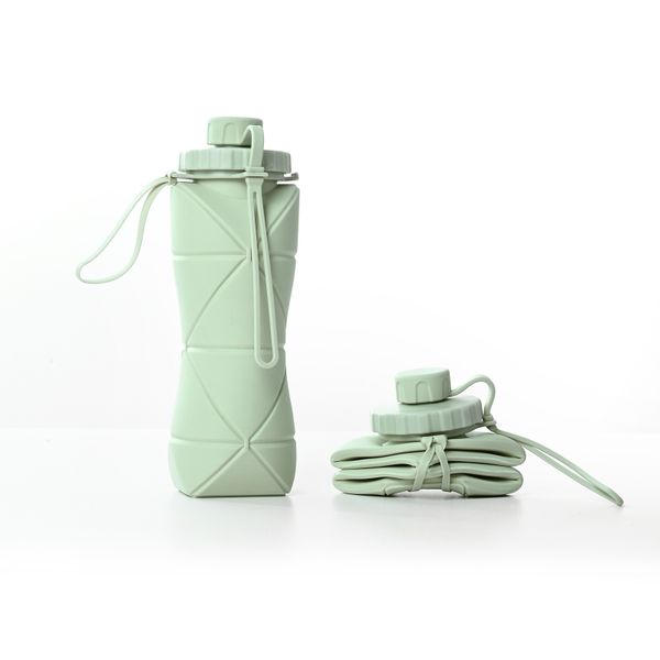 600ml Silicone Folding Water Bottle - Collapsible Travel Cup with Strap