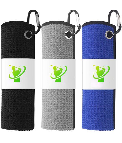 Golf Towel with Carabiner Clip, Microfiber Fabric Tri-Fold Portable Towels