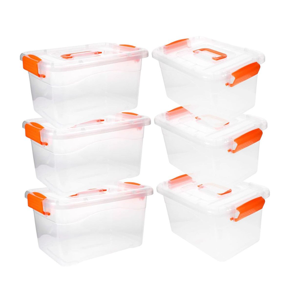 6 Piece Clear Household Storage Boxes Plastic Storage Basket with Lid - 33CM