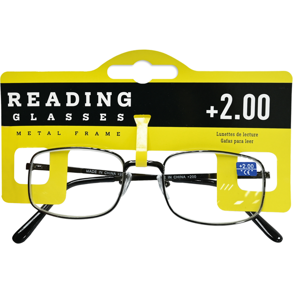 Reading Glasses Metal Frame. Black +2.00