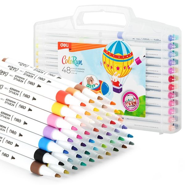 Deli Acrylic Marker Thin Bullet Tip:1mm 48 Colors