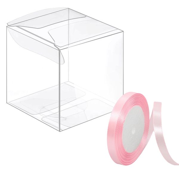 50Pcs PVC 5CM Gift Boxes With Silk Ribbons