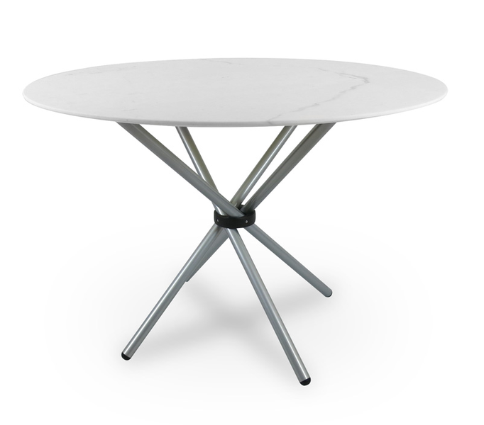Round Marble Design Perla Glass Table - Silver Legs