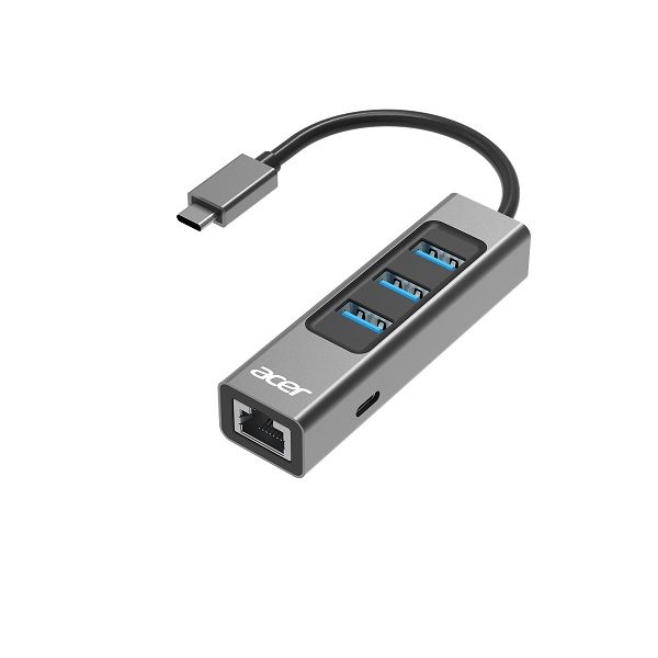 Acer USB-C 4-in-1 Mini Dock To LAN+3x USB3.2 Gen1+Optional USBC Power-Grey