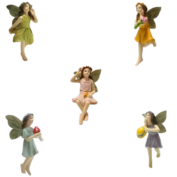 5 Piece Flower Fairy Ornaments for Fairy Gardens