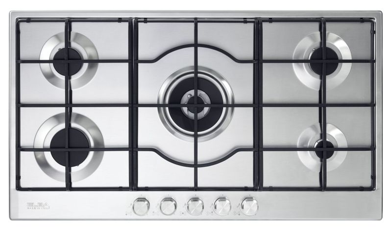 Elba 02/ELIO 95-545L - 5 Burner Gas Hob Centre Wok Burner 90cm Silver