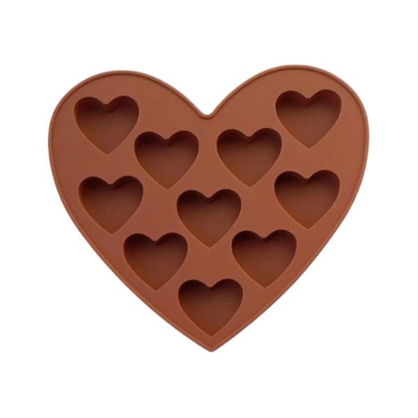 Heart Shaped Silicone Hearts Molds With 10 Cavities - Chocolate Brown