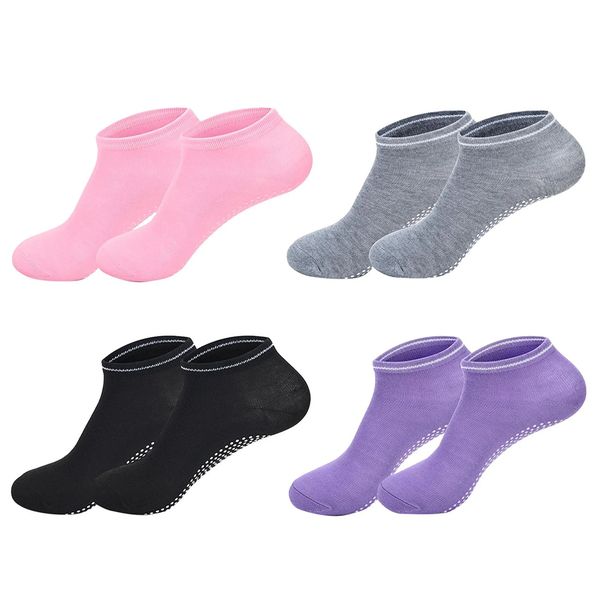 Yoga Socks Ankle Pilates Socks for Women Non-Slip Silicone Grip 4 Pairs