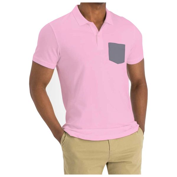 Pappa Joe - Men's Pocket Golf/Polo Shirt - Pink with Grey Pocket