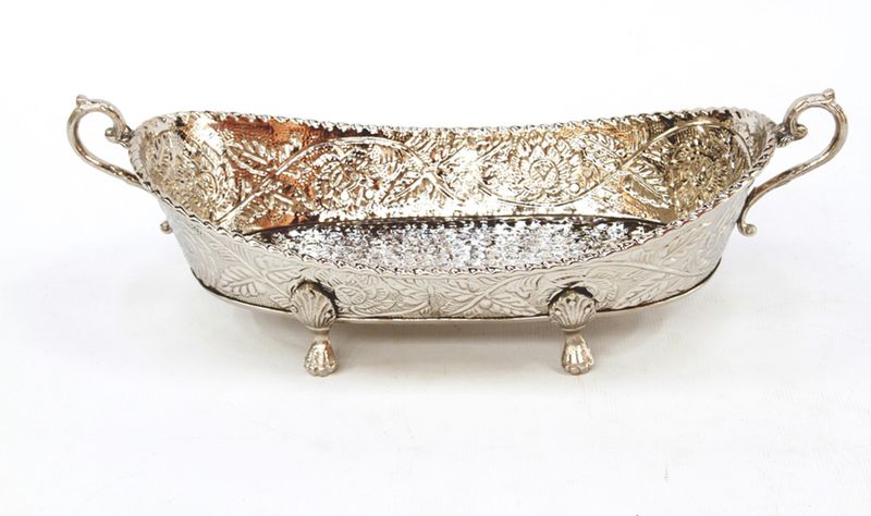 Oval Shaped Embossed Flower Bowl with Handles &amp; Legs