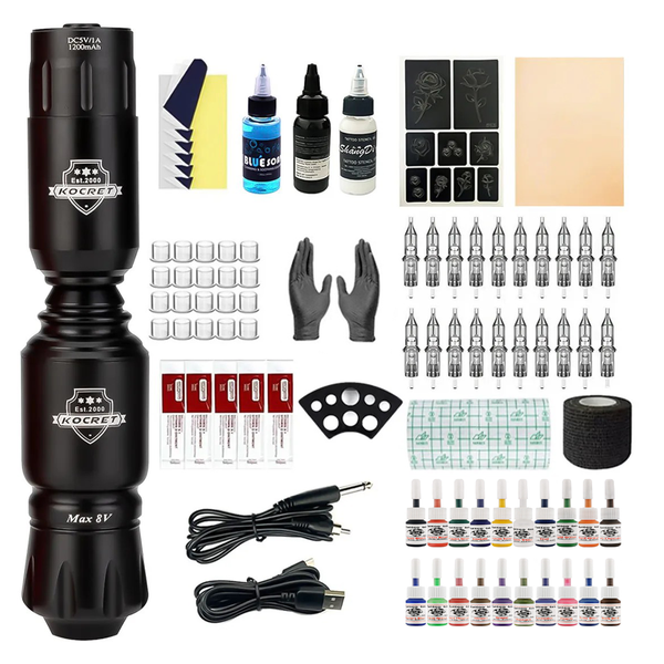Wireless Tattoo Pen Kit 1300mAh Battery with 20 Inks Tattoo Machine Kit