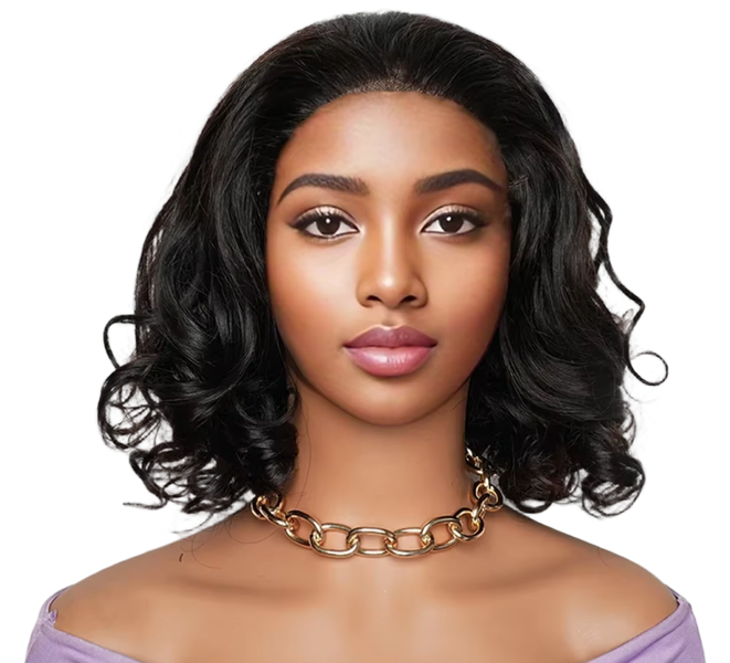 IPSTYLE 100% Human Hair Wig Women Bouncy Curl Natural Black