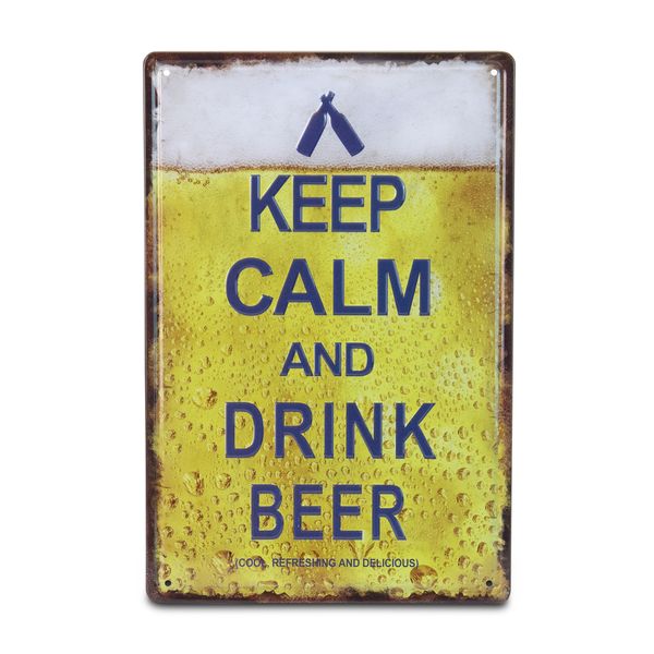 Tin Painting - Wall Art - Keep Calm and Drink Beer -Aluminium - 20cm x 30cm