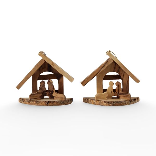 2 Holy Land Olive Wood Nativity - Handmade Bethlehem Tree Decoration