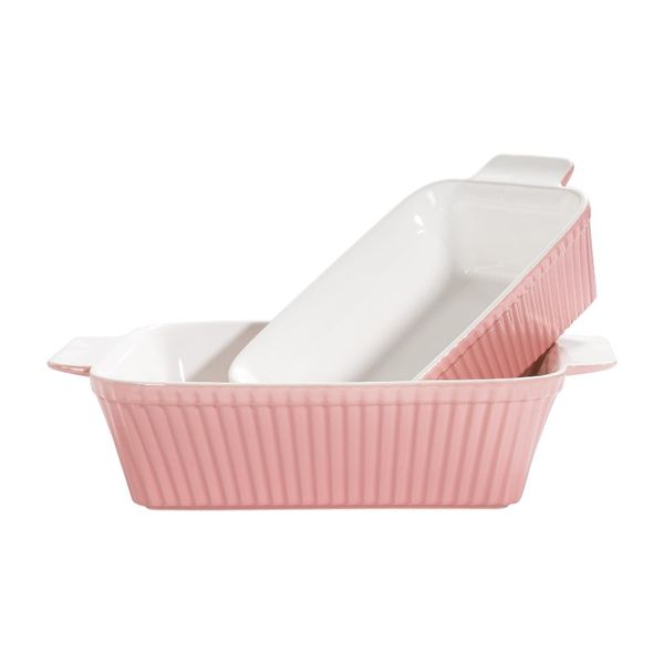 2-Pack Small Square Ceramic Baking Dish - Pink