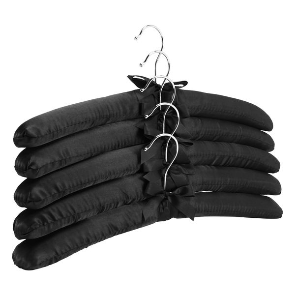 15 Inch Large Satin Padded Hangers Silk Hangers (Black 5 Pack)