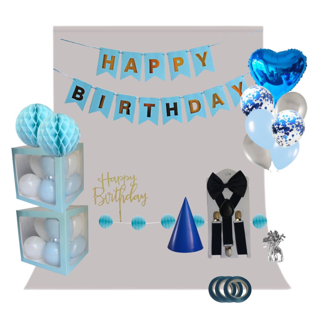 DIY Baby Boys Cake Smash Birthday Setup with Backdrop Blue and White