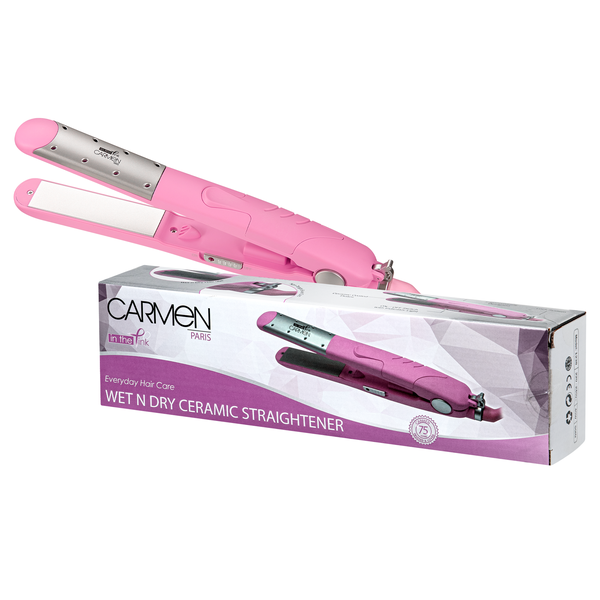 Carmen Ceramic Straightener Wet n Dry- Pink, Salon-Quality Hair at Home