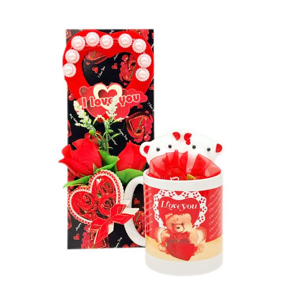 Valentines Day For Her Gift Set - Teddy Bear's Love Mug &amp; Heartfelt Rose