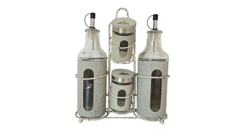Continental Homeware 4 Piece Oil, Vinegar, Salt &amp; Pepper Spice Set - Beige