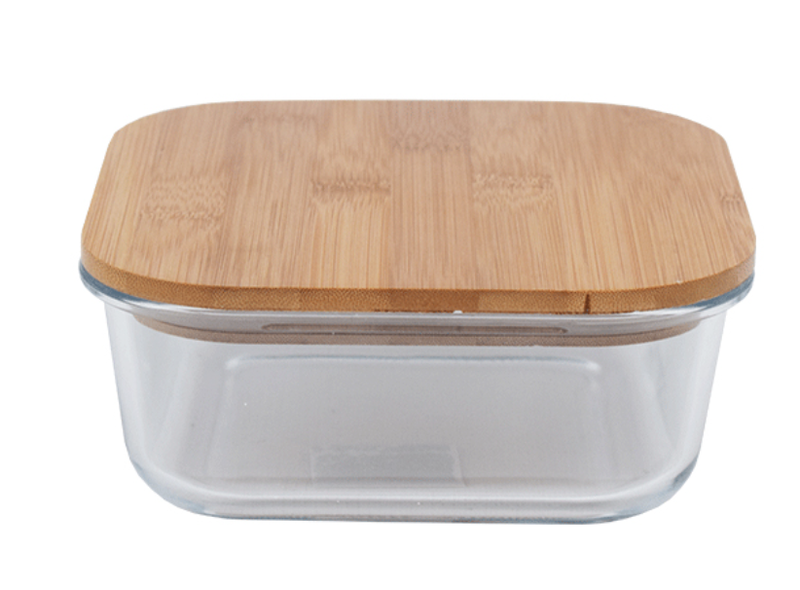 Wood Top Glass Transparent Square Lunch Box