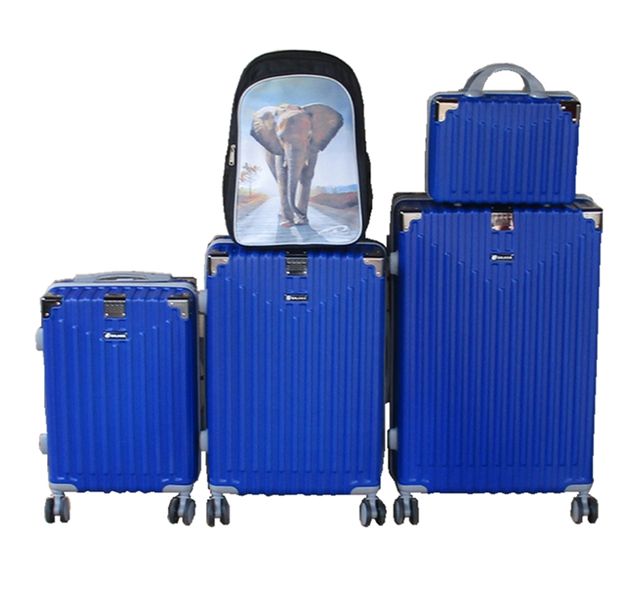 Blue 4-Piece ABS Luggage Set with Spinner Cases &amp; Elephant Backpack