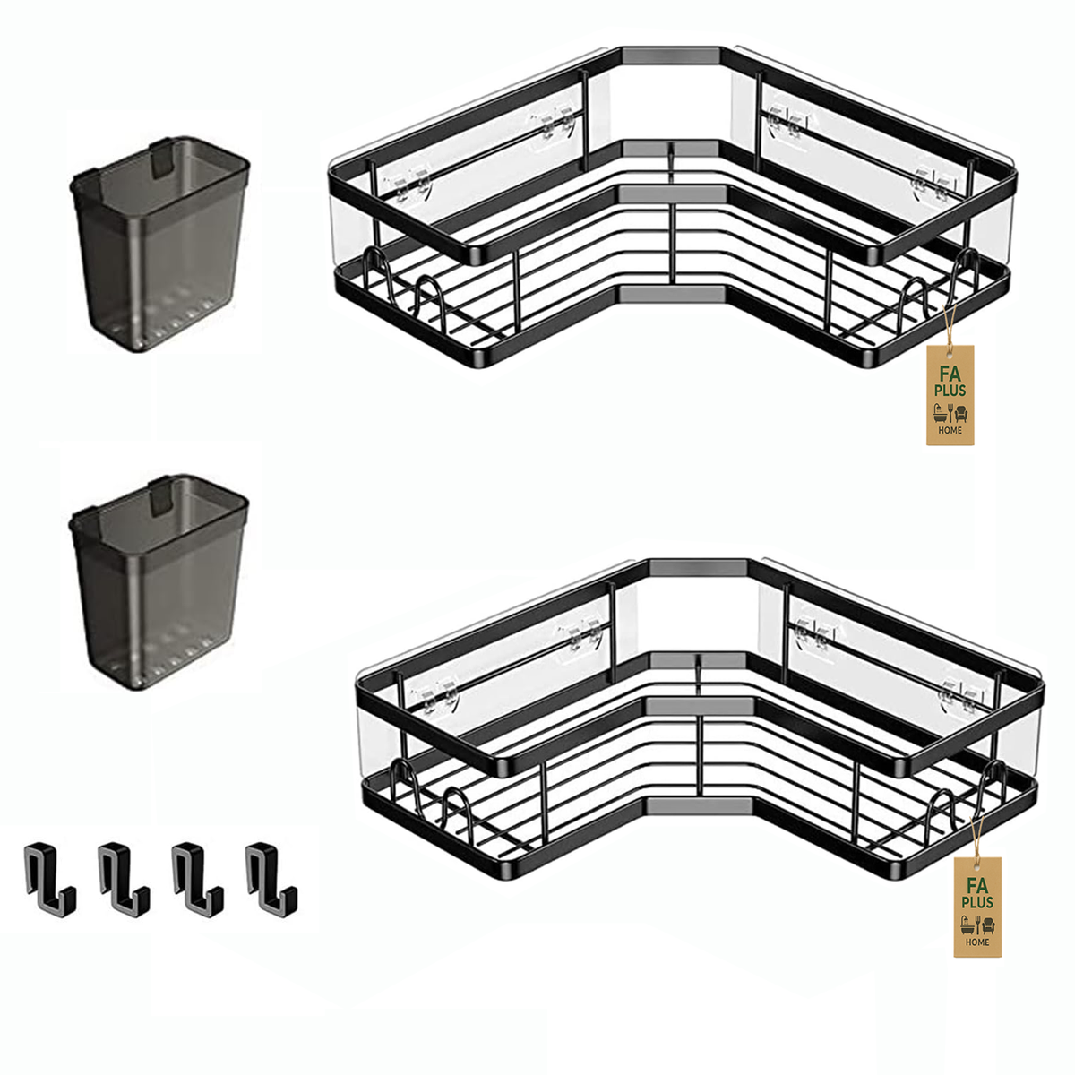 FA PLUS 8pieces Adhesive Corner Shower Shelves Organizer for Bathroom