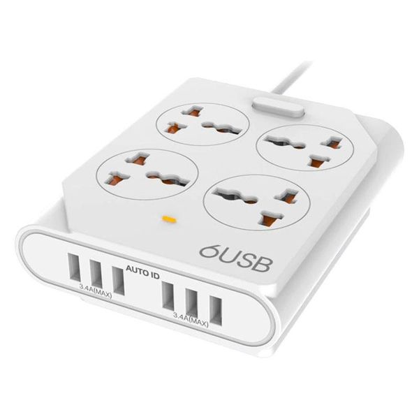 Moxom Universal 4 Power Sockets with 6 USB Ports - White - Easy Trade