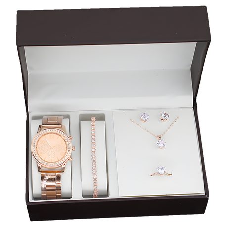 5 PCS Crystal Watch Lady Silver Accessories Necklace Bracelet Woman Gift Image